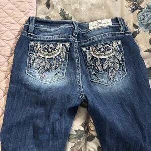 Miss Me Women’s Size 29 Boot Cut Rhinestone & Embroidered Denim Blue Jeans